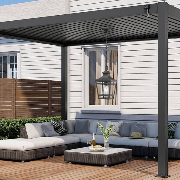VIANIS Large Outdoor Pendant Light – Black Chandelier Lantern With Tempered Seed Glass, Anti-Rust, Weatherproof For Porch, Patio