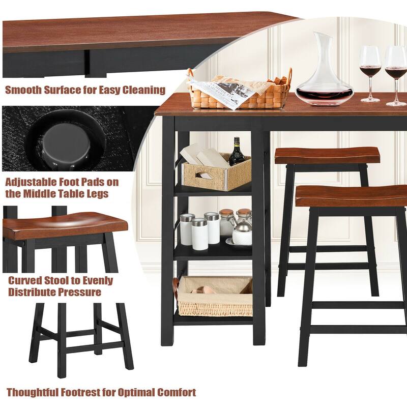 Gymax 3-Piece Counter Height Dining Table Set w/2 Saddle