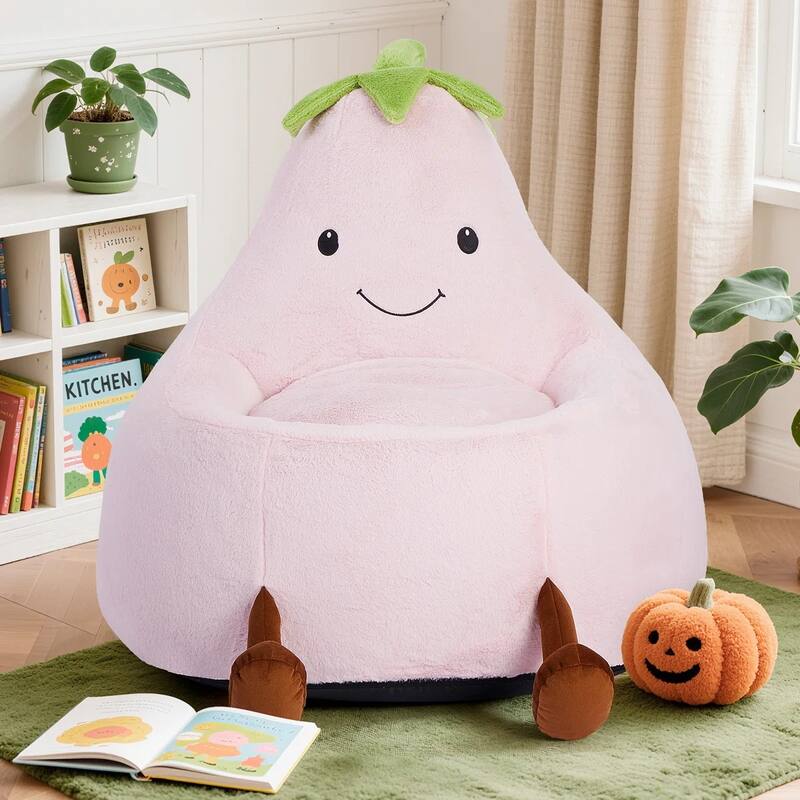 Kids Eggplant Bean Bag Chair and Crash Pad Lounger Seat for Gaming, Reading and Watching TV for Toddlers and Children's Rooms - Pink - Large