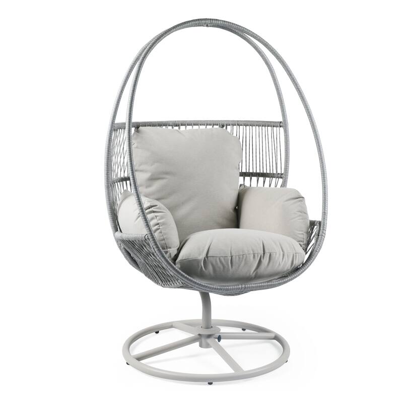 Anmytek Outdoor Patio Furniture Light Gray Wicker 360 Swivel Lounge Chair Iron Frame Waterproof Polyester Cushions