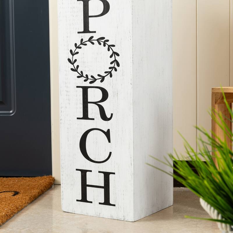 Glitzhome 24"H Double Sided Solid Wood Black White Boxed "WELCOME PORCH" Porch Sign