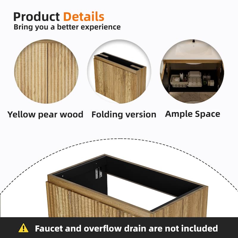 GDFStudio - Aero Modern Mid-Century Foldable Bathroom Vanity with Soft Close Function & Amper Storage Spaces, WITHOUT Sink