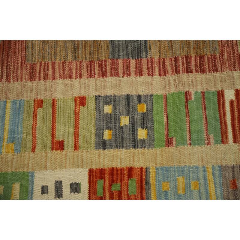 Hand Woven Oriental 100% Wool Carpet Southwestern Tribal Multi-Colored Kilim Area Rug - 9' 10'' X 8' 2''