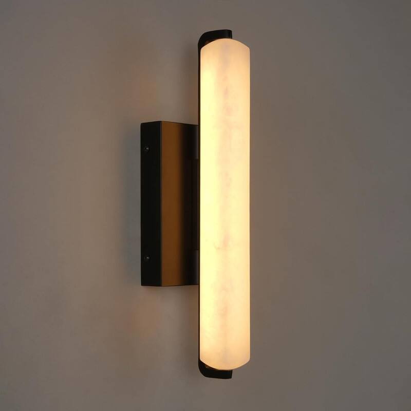 KAYLA Alabaster Wall Sconce, 19" Natural Marble Wall Sconce - 15in - Black