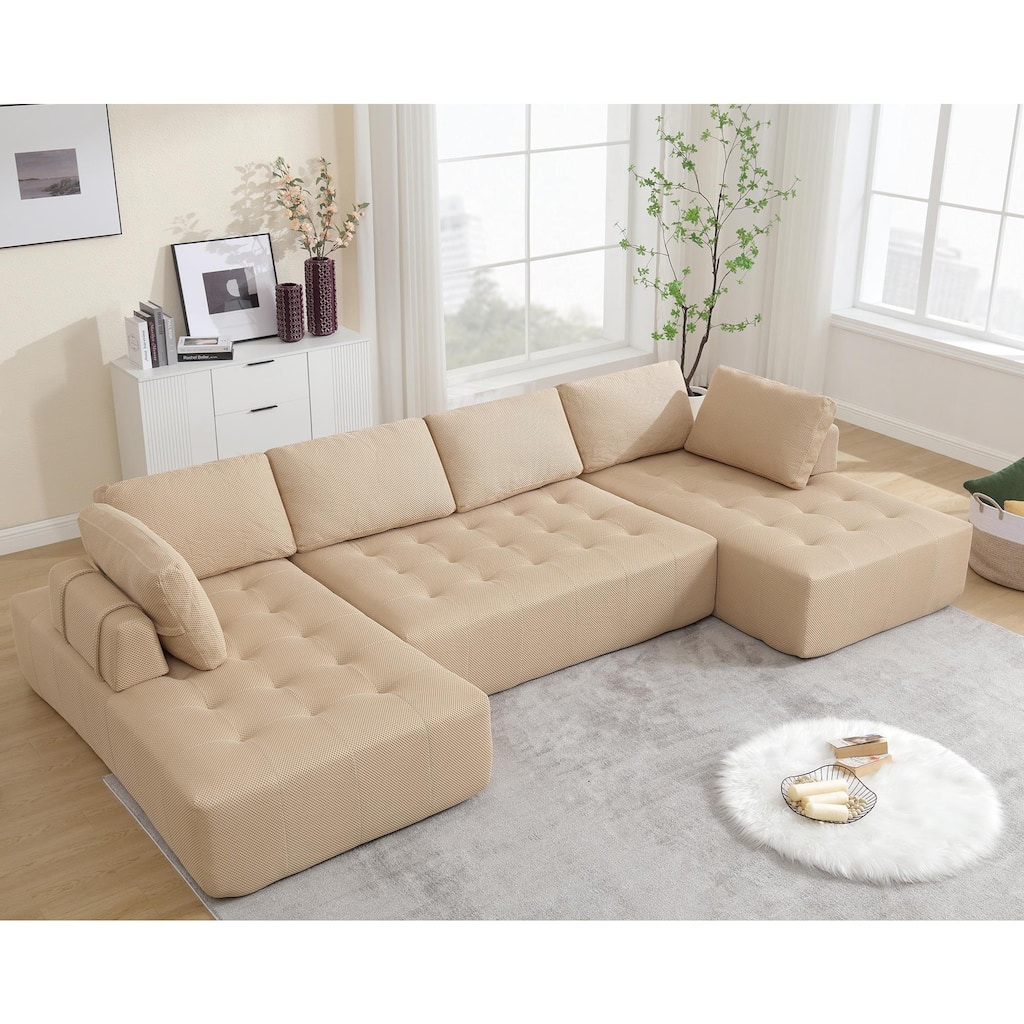 6-Seat Modular Sofa - U-Shaped Couch in Breathable Mesh Fabric for Living Spaces