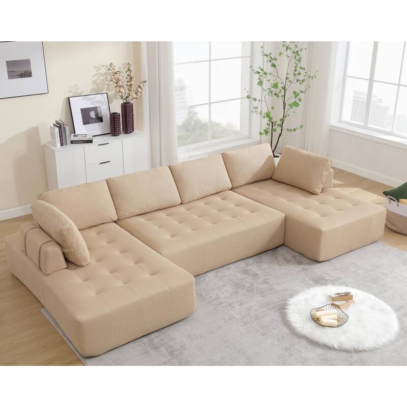 Modular Combination Sofa, U-shaped Sofa, Living Room, Apartment, Upholstered ,6-seat Sofa, Free Combination Sofa - khaki