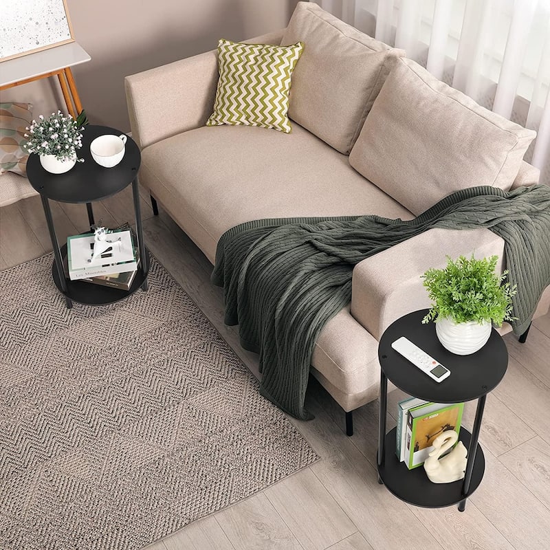 Small End Tables Living Room Set of 2 - Round - Black