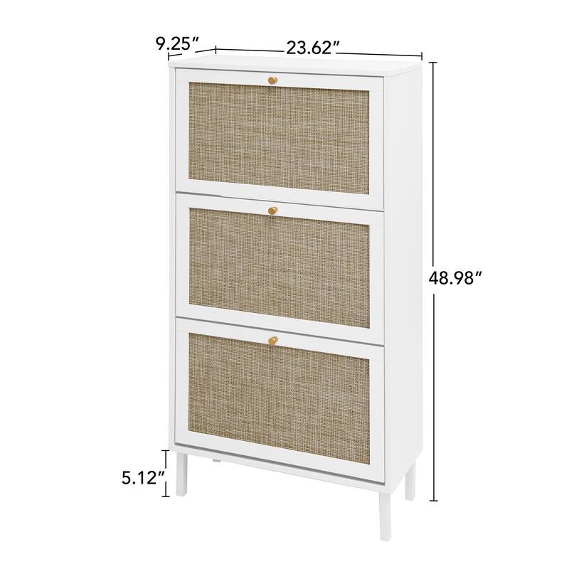 Freestanding Modern Shoe Rack Storage with 3 Natural Rattan Door
