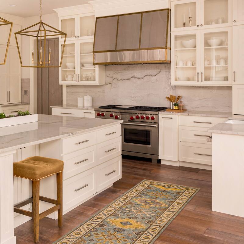 ECARPETGALLERY Hand-knotted Jules Serapi Light Blue Wool Rug - 2'8 x 9'11