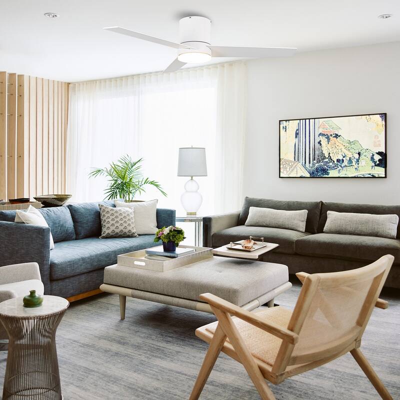 48" Modern Dimmable Low Profile Ceiling Fan with Light and Remote