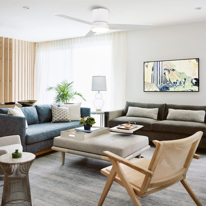 48 inch Modern 3-Blade Wooden Flush Mount Ceiling Fans with Light and Remote