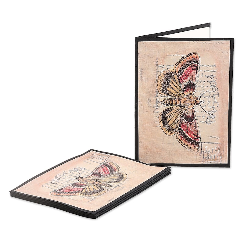 Novica Handmade Fluttering Bliss Handmade Paper Greeting Cards (Set Of 5)