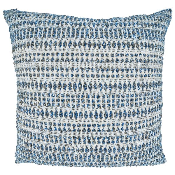 Woven Pillow With Line Design - 22"x22" - Feather Down - Blue