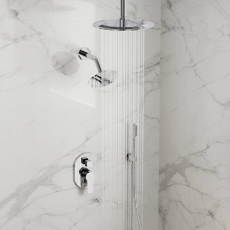 GRANDJOY Dual Shower Heads with Handheld Spray 10" Rainfall Wall Mount Shower Faucet Set