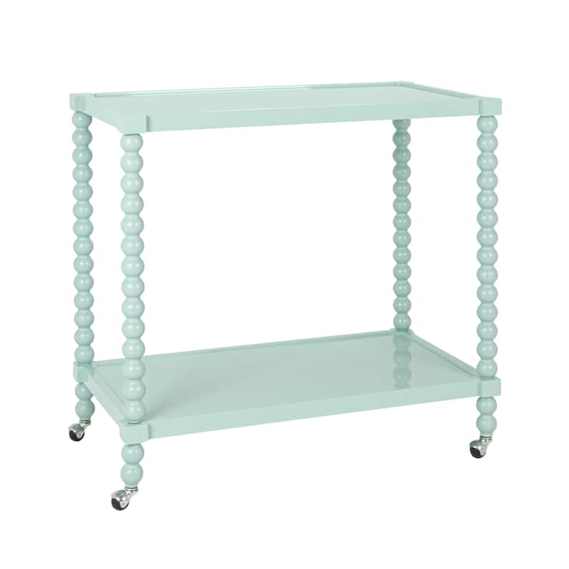 Rubberwood 2-Tier Bar Cart on Wheels - MDF - Blue