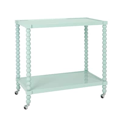 Rubberwood 2-Tier Bar Cart on Wheels