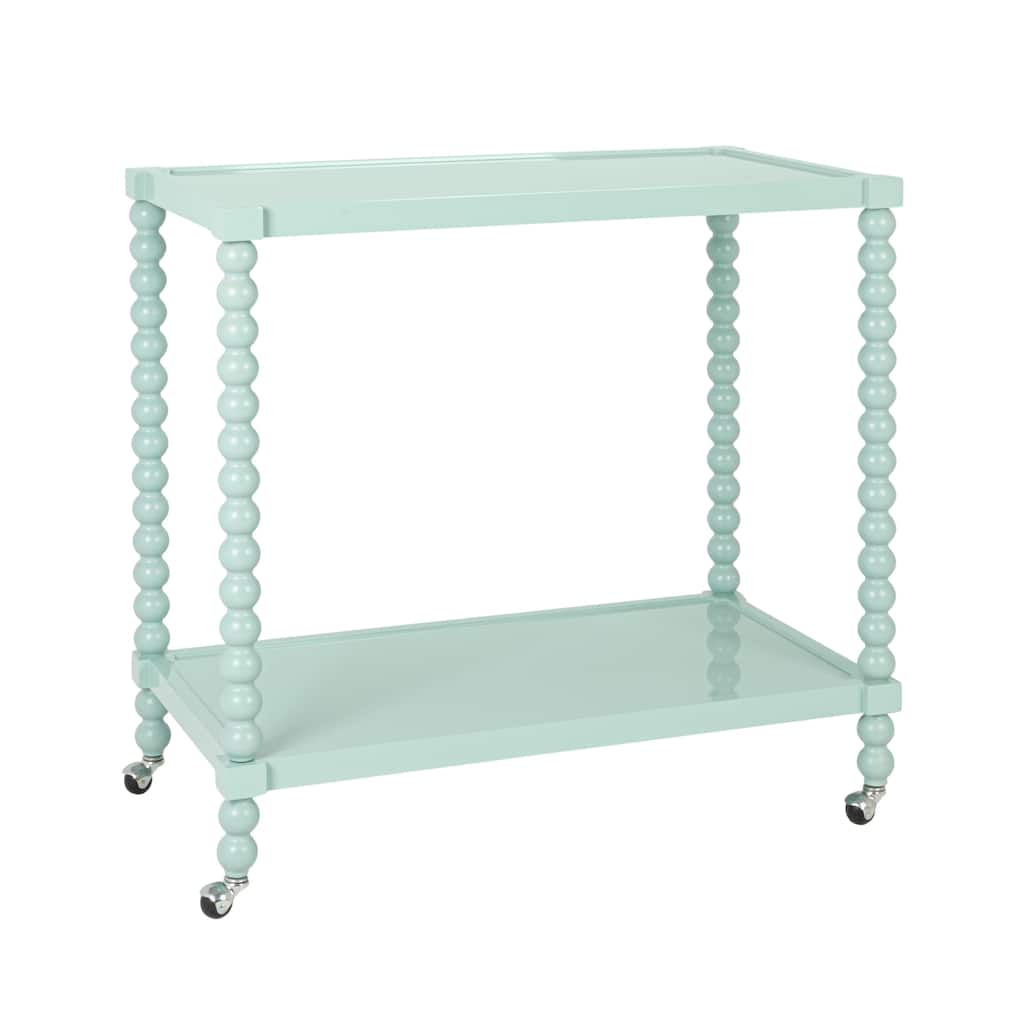 Rubberwood 2-Tier Bar Cart on Wheels