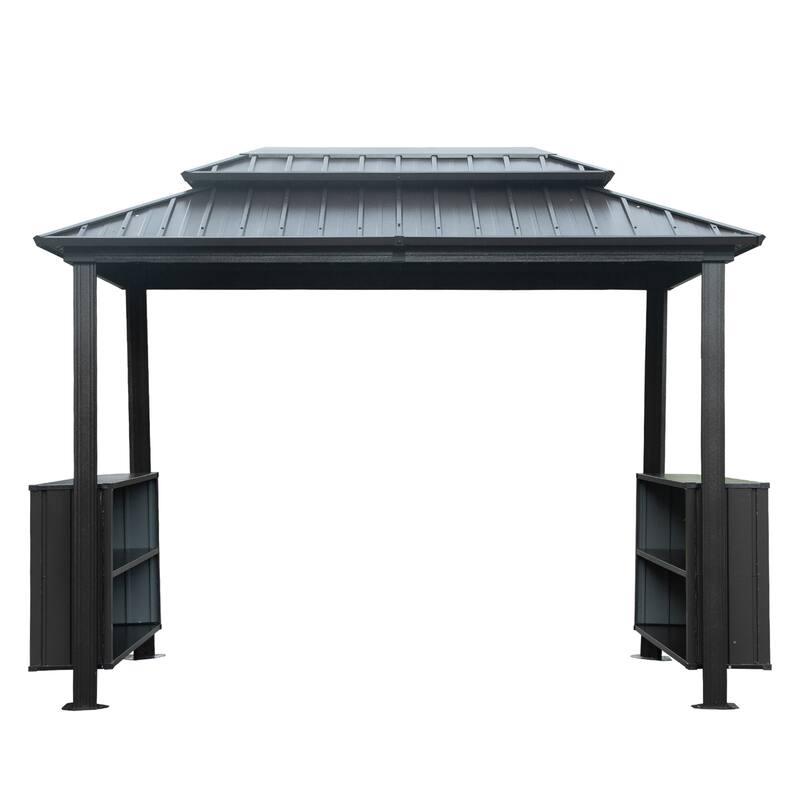 GDFStudio - Terry Outdoor BBQ Grill Gazebo with Hardtop Roof and Shelves, Aluminum Frame Patio Canopy