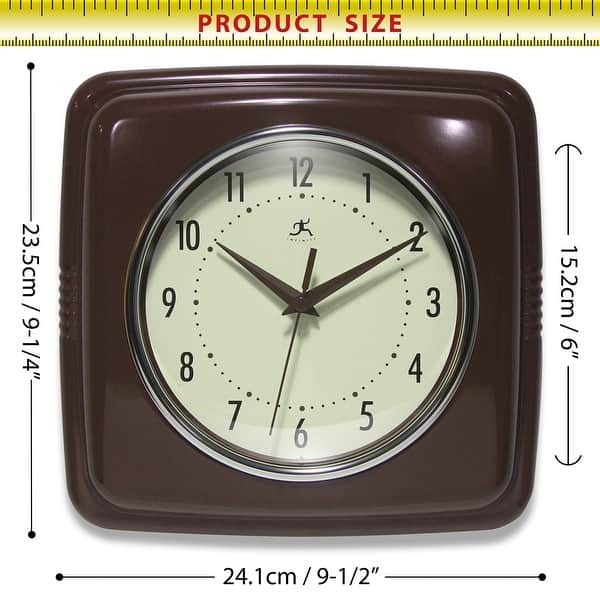 dimension image slide 1 of 5, Infinity Instruments Retro 9.25-inch Square Wall Clock - 9.25 x 1.875 x 9.5