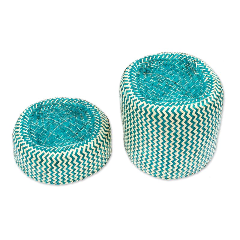 Novica Handmade Tiger In Green Natural Fiber Basket