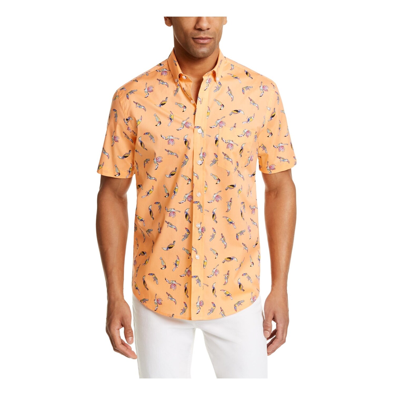Men's orange short sleeve dress shirt