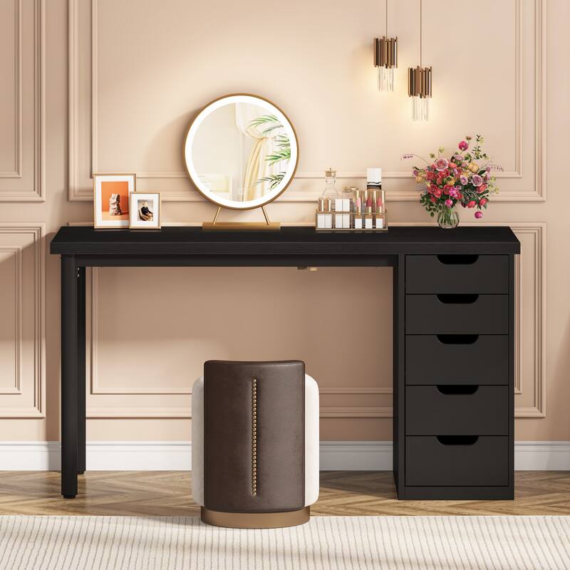 Modern Vanity Desk with 5 Reversible Drawers, Multiple Storage Makeup Desk, Christmas Gift for Home Use