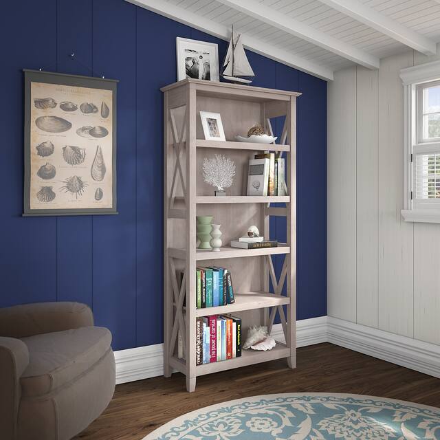 Key West 5 Shelf Bookcase by Bush Furniture - Washed Gray