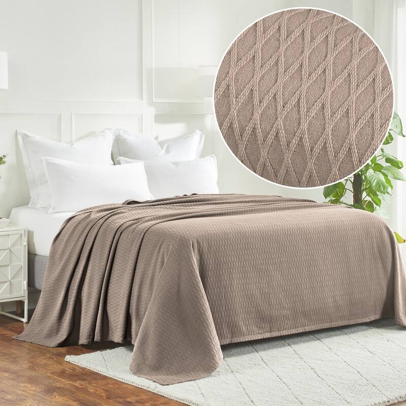 Superior Diamond Weave All-Season Bedding Cotton Blanket - Full/Queen - Khaki