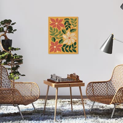 Wynwood Studio Canvas Floral and Botanical Poinsettias Artwork with Glitter Red Modern & Contemporary Wall Art Canvas Print