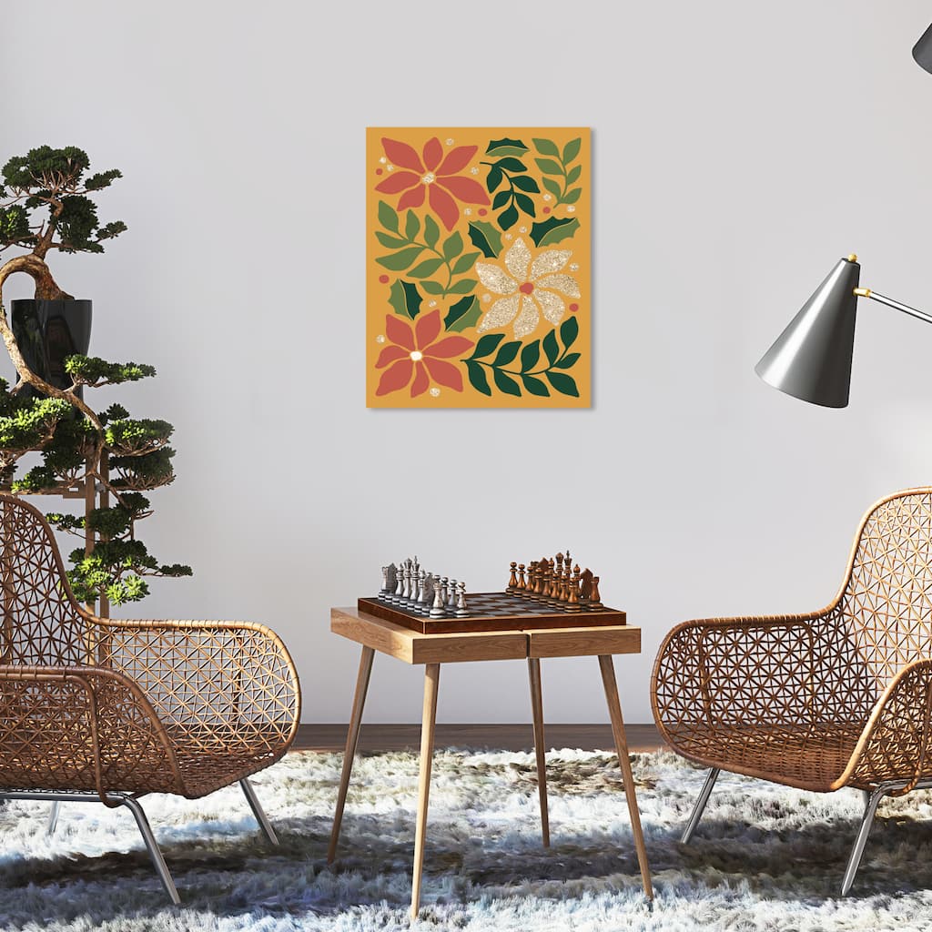Wynwood Studio Canvas Floral and Botanical Poinsettias Artwork with Glitter Red Modern & Contemporary Wall Art Canvas Print