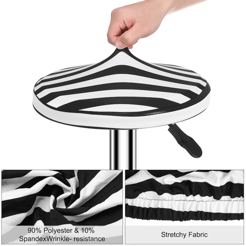 2Pcs Round Bar Stool Seat Covers Black & White Chair Covers with Elastic Band - Black/White