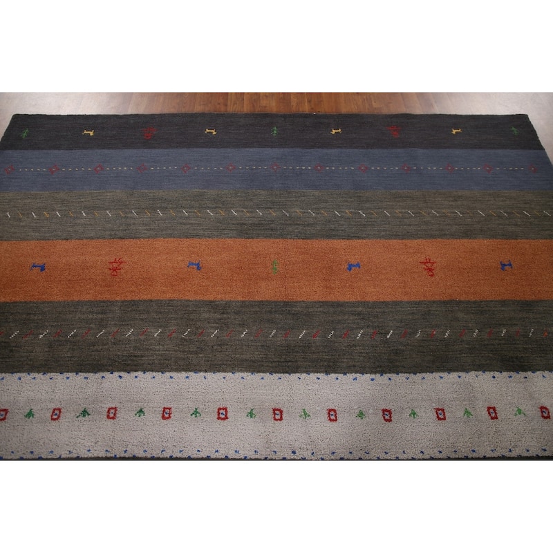 Multi-Color Striped Gabbeh Indian Area Rug Handmade Tribal Wool Carpet - 8'4"x 9'5"