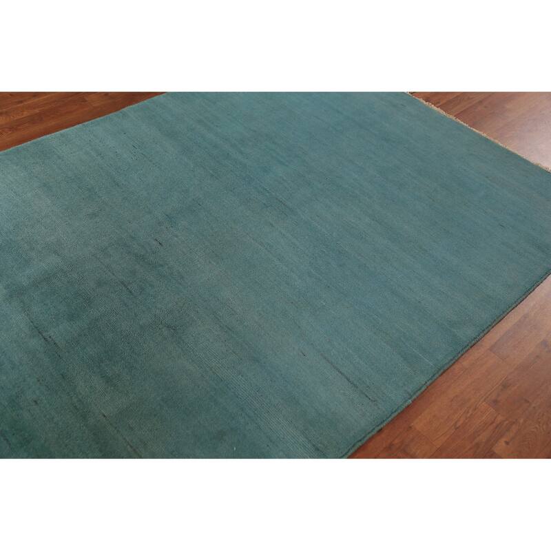 Teal Blue Gabbeh Modern Area Rug Handmade Wool Carpet - 5'0" x 6'8"
