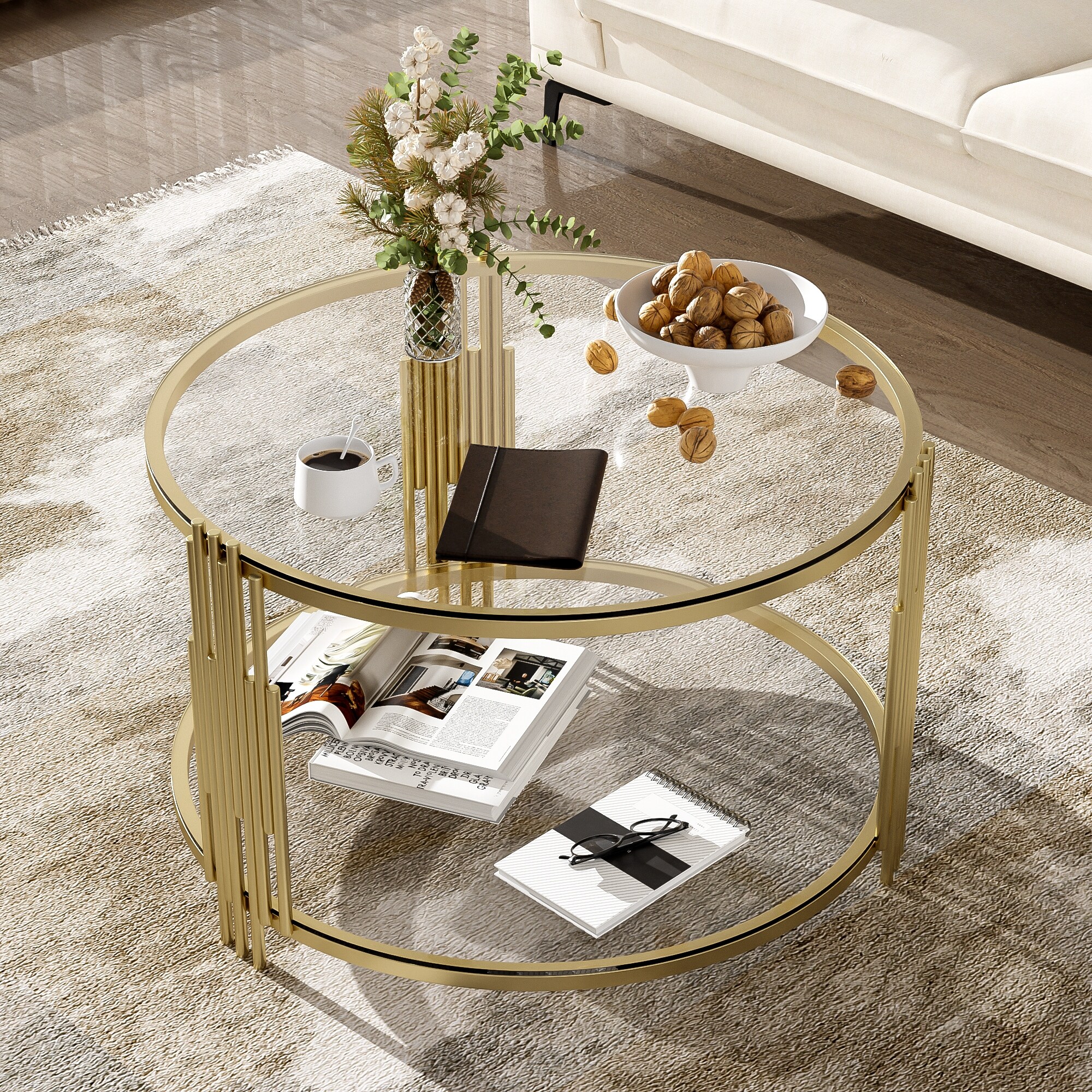 Modern Black Mirror Coffee Table, Asymmetrical Metal