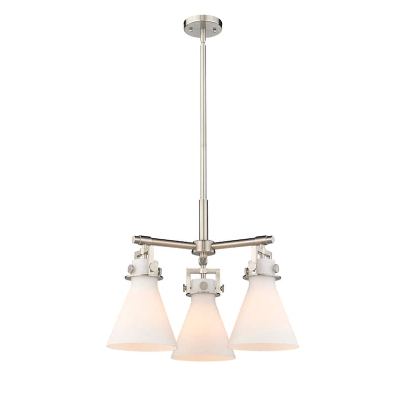 Innovations Lighting Newton Cone - 3 Light 7" Stem Hung Pendant - Satin Nickel/Matte White