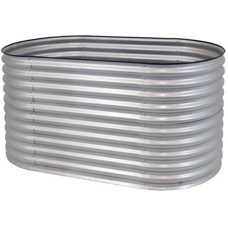 HomeRoots 32" X 63" Silver Metal Oval Raised Garden Bed
