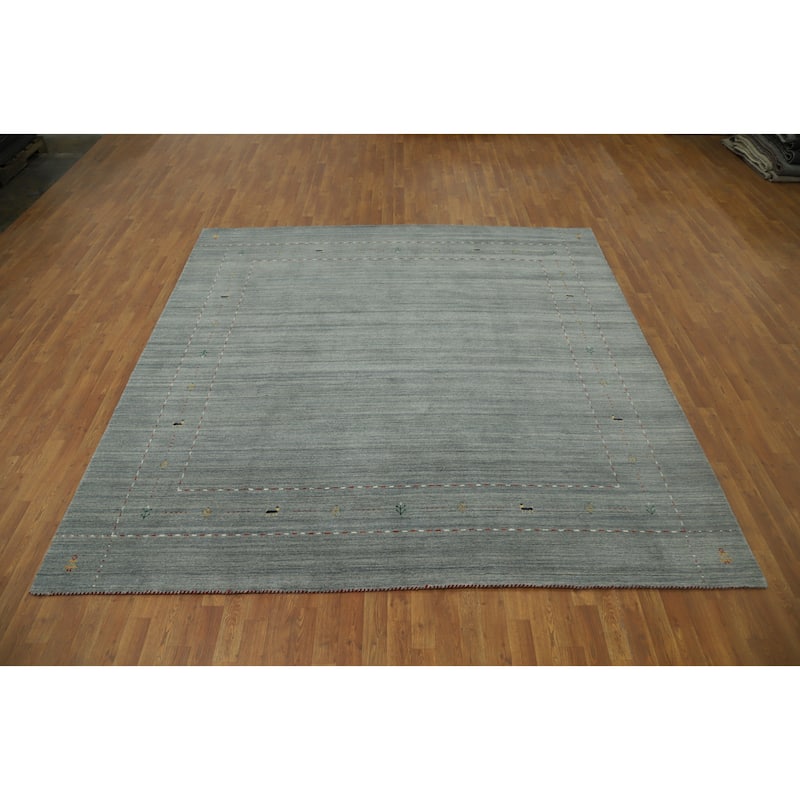 Hand Knotted Oriental 100% Wool Carpet Tribal Animal Pictorial Green Gabbeh Area Rug - 9' 1'' X 9' 0''