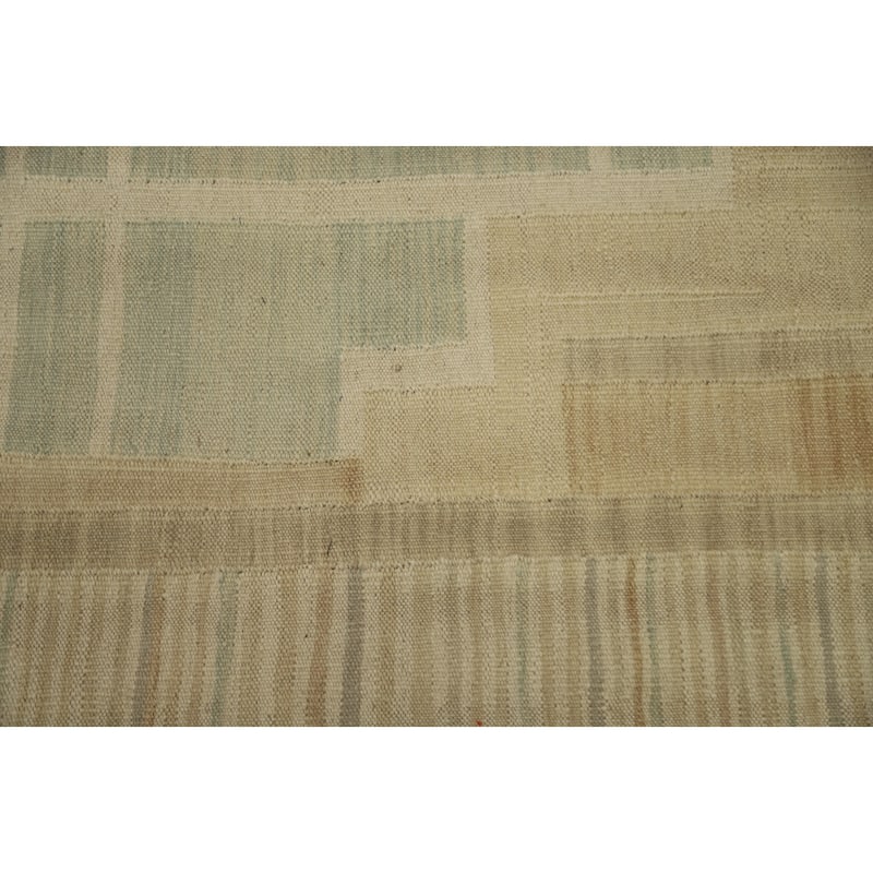 Hand Woven Oriental 100% Wool Carpet Southwestern Tribal Green Kilim Area Rug - 12' 9'' X 9' 10''