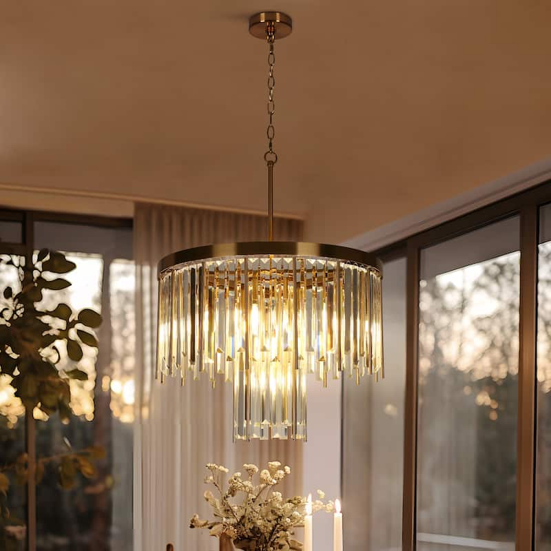 Modern Glam Gold 7-Light Crystal Drum Chandelier for Dining Living Room - 21.7" Dia. x 15.7" H
