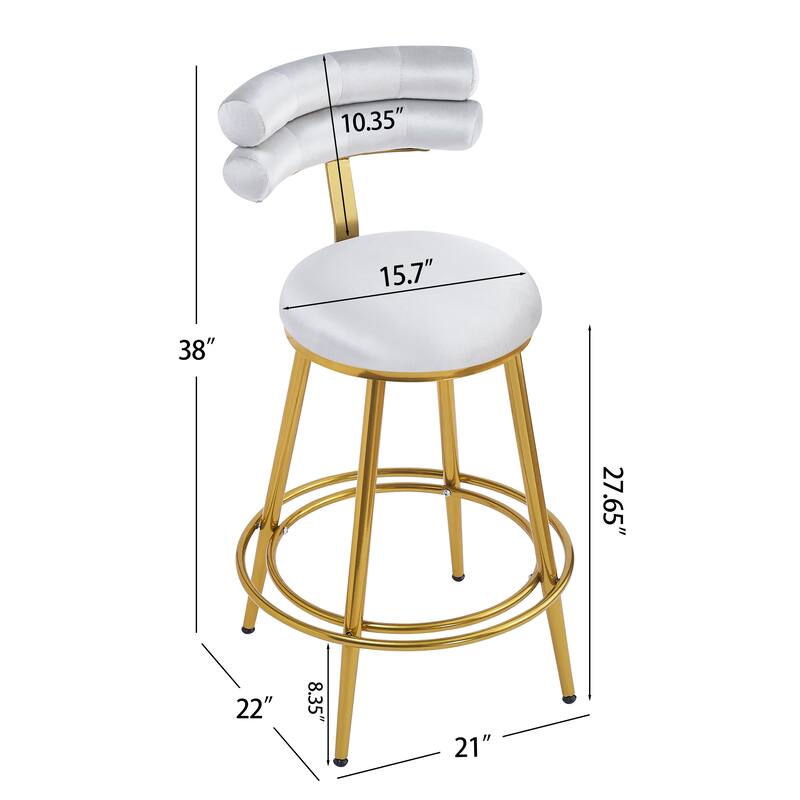Set of 2 Velvet Counter Stools, 27.65" Height, Cushioned Seat & Iron Frame - Ideal for Kitchen, Bar, Dining