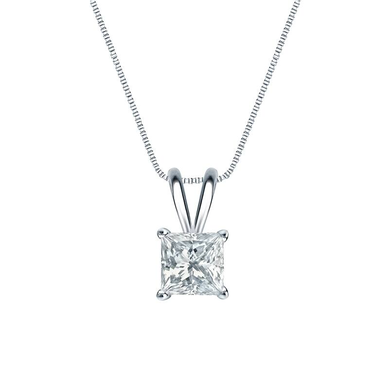 Auriya 18-karat Gold 0.60ctw Princess Solitaire Lab Grown Diamond Necklace 4-Prong Basket (D-E VVS) - 0.60 - White