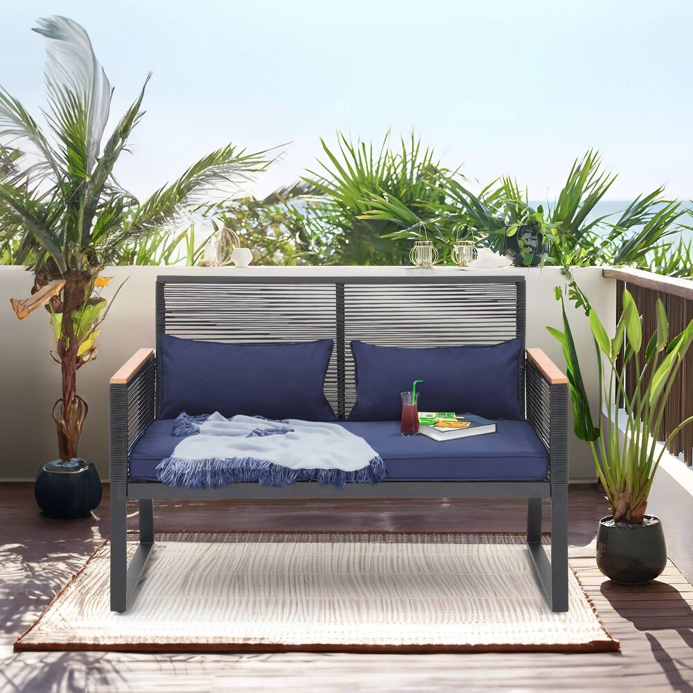 Patio Wicker Loveseat with Cushions