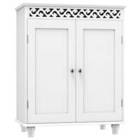 Gymax White Wooden 2 Door Bathroom Cabinet Storage Cupboard 2 Shelves Free Standing