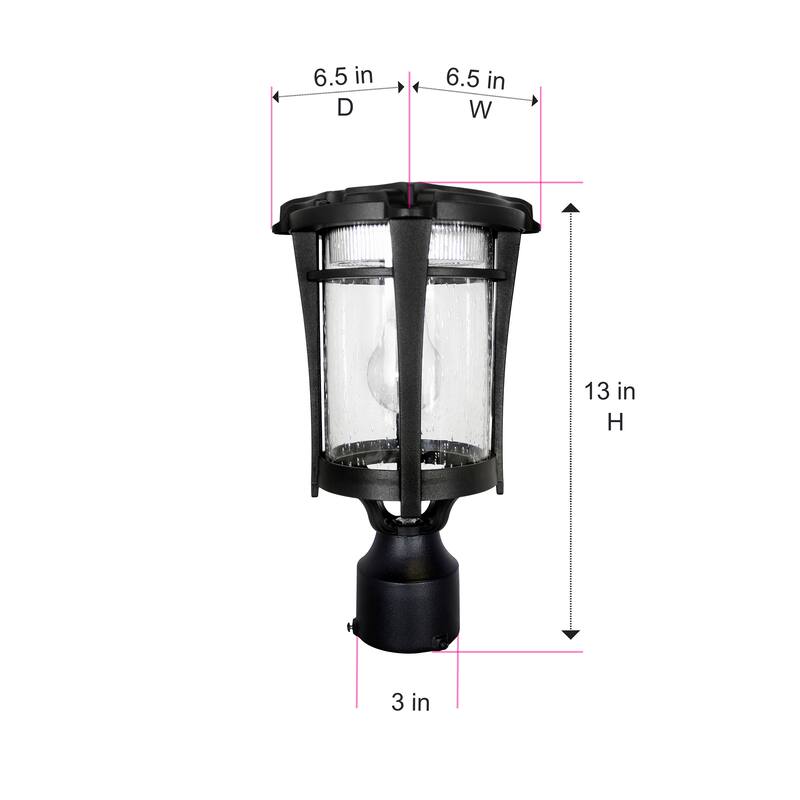 Aurora Bulb Black Solar 3' Fitter Post Light with Pier or Wall Sconce