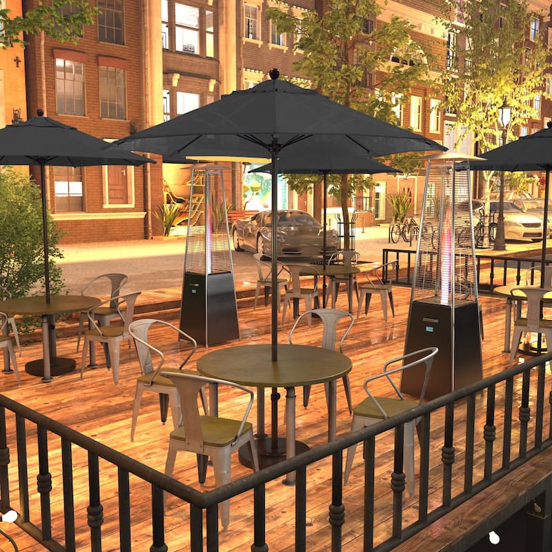 California Umbrella 7.5' Rd.. Aluminum Frame, Fiberglass Rib Market Umbrella, Push Open, Bronze Finish, Olefin Fabric - Black