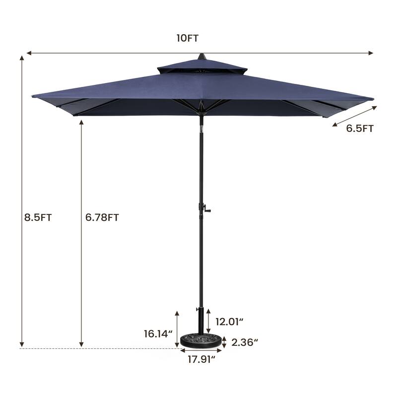10 x 6.5 Ft Double Top Market Patio Umbrella with Base