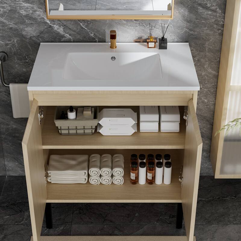 GDFStudio - Niall Modern Mid-Century Freestanding Bathroom Vanity with Soft Close Doors & Large Storage Spaces, WITHOUT Sink