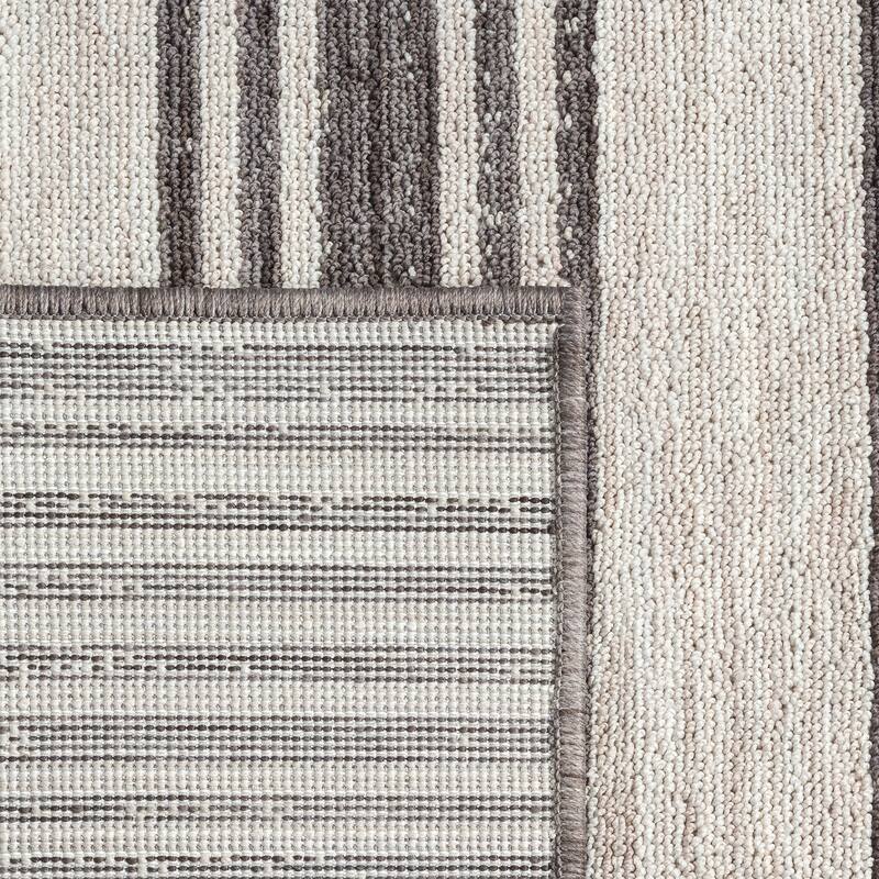 Sevita Ivory/Gray Striped PET Yarn Indoor/Outdoor Area Rug