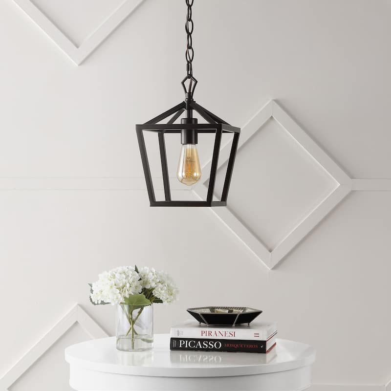 Virginia 8" 1-Light Vintage Farmhouse Iron Chain Pagoda LED Pendant, by JONATHAN Y