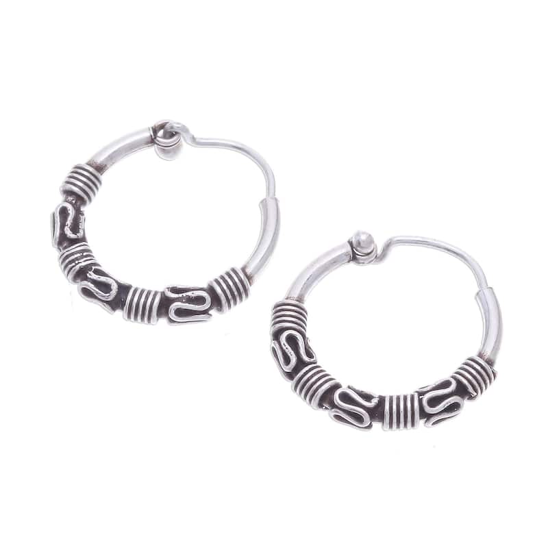 NOVICA Thai Intricacy, Sterling silver hoop earrings (set of 3) - 0.6*0.6